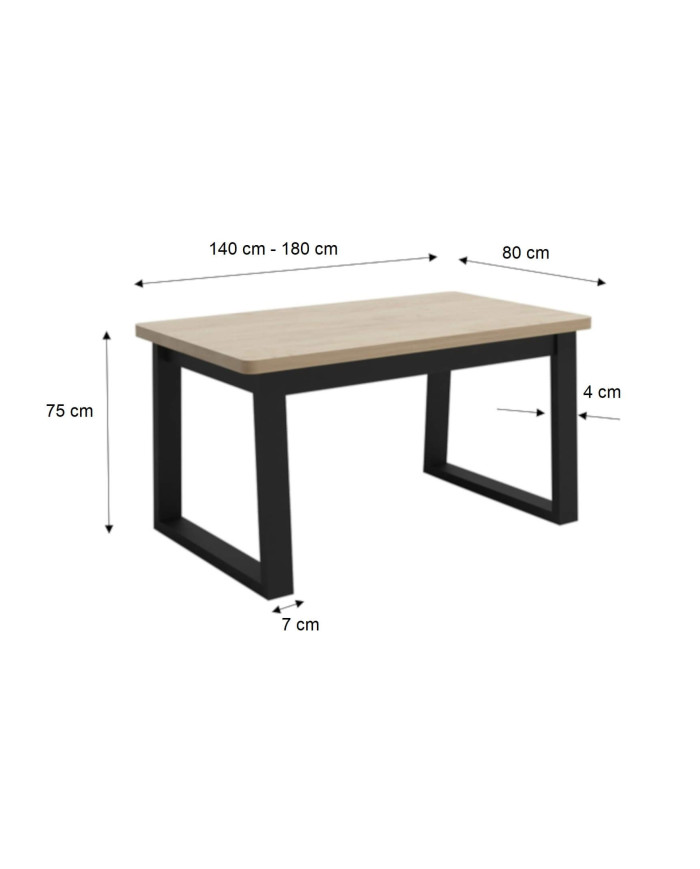 Stół rozkładany STF43, okleina naturalna, rozkładany, 1 wkład powiększający, 140-180/75/80 cm, noga 7x4 cm, DREW-MARK