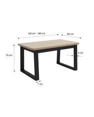 Stół rozkładany STF43, okleina naturalna, rozkładany, 1 wkład powiększający, 140-180/75/80 cm, noga 7x4 cm, DREW-MARK