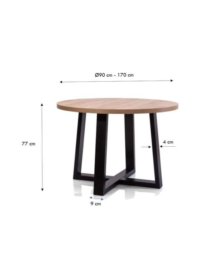 Stół okrągły ST90/2/L, rozkładany, 90-170/77/90 cm, noga 4x9 cm, 1 wkład powiększający, DREW-MARK