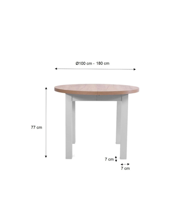 Stół okrągły ST52/2/L, rozkładany, 100-180/77/100 cm, noga 4x9 cm, 1 wkład powiększający, DREW-MARK