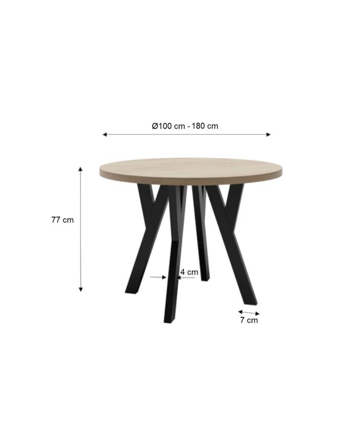 Stół okrągły ST191/2/L, rozkładany, 100-180/77/100 cm, noga 4x7 cm, 2 wkłady powiększające, DREW-MARK
