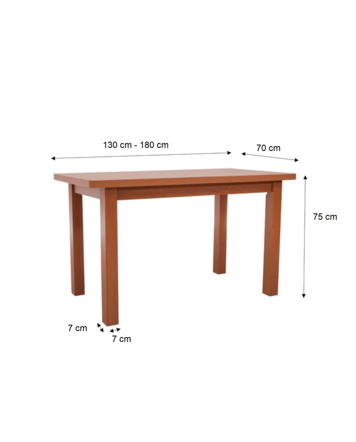 Stół prostokątny STL22, rozkładany, 130-180/75/70 cm, noga 7x7 cm, 1 wkład powiększający, DREW-MARK
