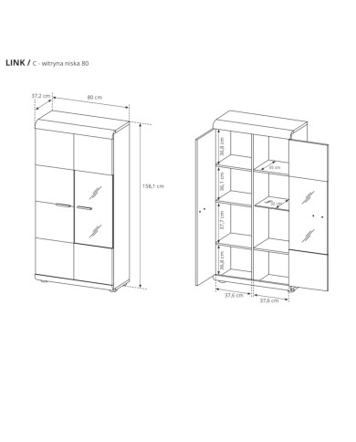 Witryna Link 80 niska, dwudrzwiowa, dąb sonoma, Laski Meble Witryna Link 80 niska, dwudrzwiowa, dąb sonoma, Laski Meble
