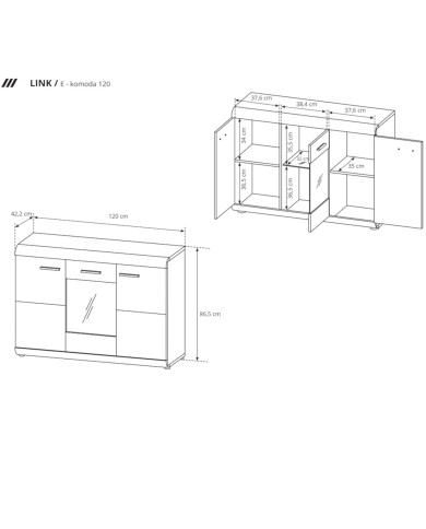 Komoda Link 120 3D, drzwi, dąb sonoma, Laski Meble Komoda Link 120 3D, drzwi, dąb sonoma, Laski Meble