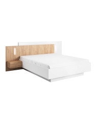 Łóżko sypialniane 3D 160x200, szafki nocne, oświetlenie, biały/ dąb craft złoty, Laski Meble