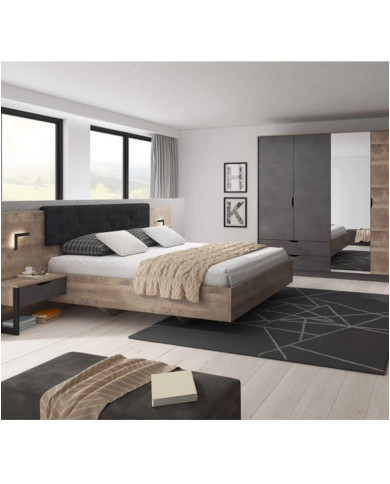 Szafki nocne Arden z oświetleniem, 2 szafki z szufladą, oświetlenie, dąb sand grange/ matera, Laski Meble