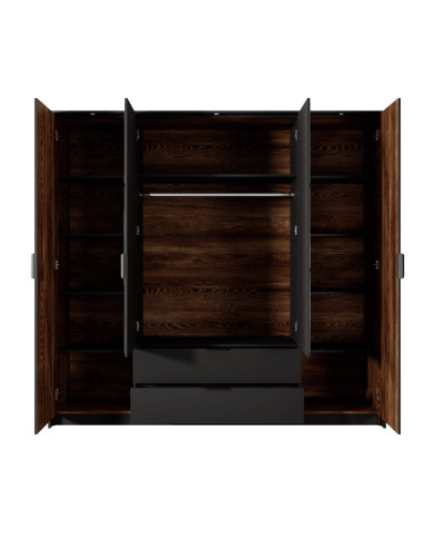 Szafa Milton 220 do sypialni, drzwi, szuflady, lustra, chestnut/ antracyt, Laski Meble Szafa Milton 220 do sypialni, drzwi, szuflady, lustra, chestnut/ antracyt, Laski Meble