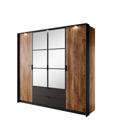 Szafa Milton 220 do sypialni, drzwi, szuflady, lustra, chestnut/ antracyt, Laski Meble Szafa Milton 220 do sypialni, drzwi, szuflady, lustra, chestnut/ antracyt, Laski Meble