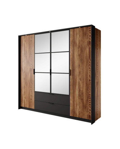 Szafa Milton 220 do sypialni, drzwi, szuflady, lustra, chestnut/ antracyt, Laski Meble Szafa Milton 220 do sypialni, drzwi, szuflady, lustra, chestnut/ antracyt, Laski Meble