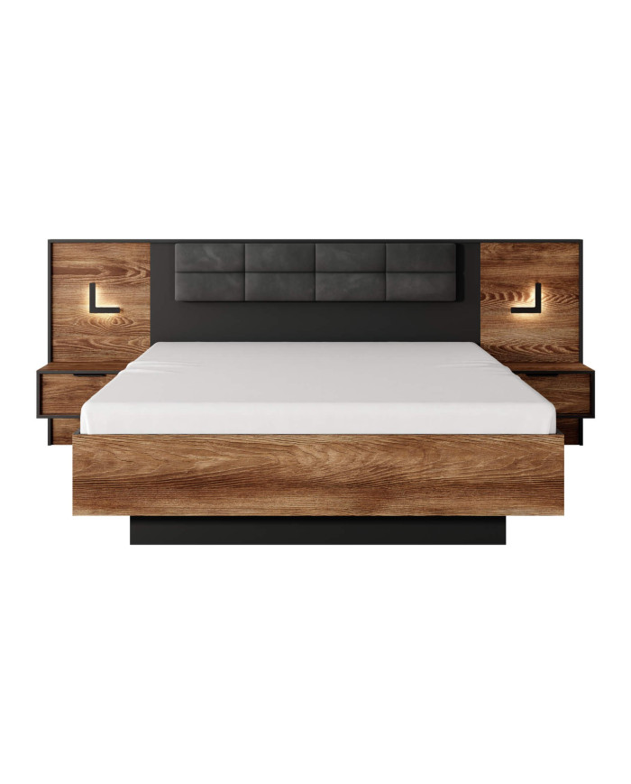 Łóżko sypialniane Milton 160x200, tapicerowany szczyt, pojemnik, chestnut/ antracyt, Laski Meble