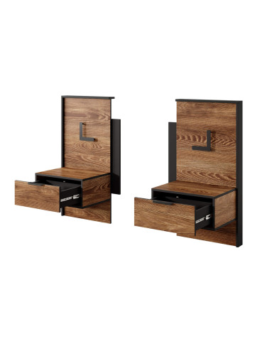 Szafki nocne Milton, 2 szafki z szufladą, oświetlenie, chestnut/ antracyt, Laski Meble