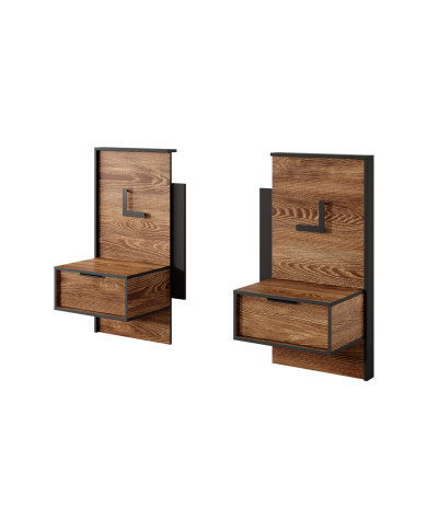 Szafki nocne Milton, 2 szafki z szufladą, oświetlenie, chestnut/ antracyt, Laski Meble Szafki nocne Milton, 2 szafki z szufladą, oświetlenie, chestnut/ antracyt, Laski Meble