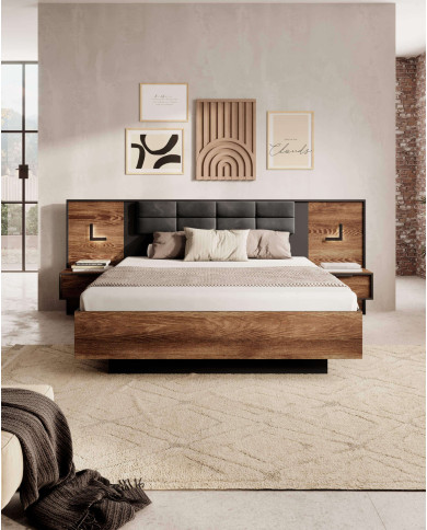 Szafki nocne Milton, 2 szafki z szufladą, oświetlenie, chestnut/ antracyt, Laski Meble