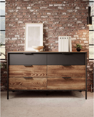 Szafki nocne Milton, 2 szafki z szufladą, oświetlenie, chestnut/ antracyt, Laski Meble