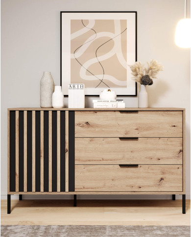 Łóżko sypialniane Tally 160x200, tapicerowany szczyt, pojemnik, dąb artisan/ antracyt, Laski Meble Łóżko sypialniane Tally 160x200, tapicerowany szczyt, pojemnik, dąb artisan/ antracyt, Laski Meble