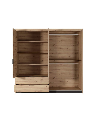 Szafa Tally 220 do sypialni, drzwi, szuflady, lustra, dąb artisan/ antracyt, Laski Meble Szafa Tally 220 do sypialni, drzwi, szuflady, lustra, dąb artisan/ antracyt, Laski Meble