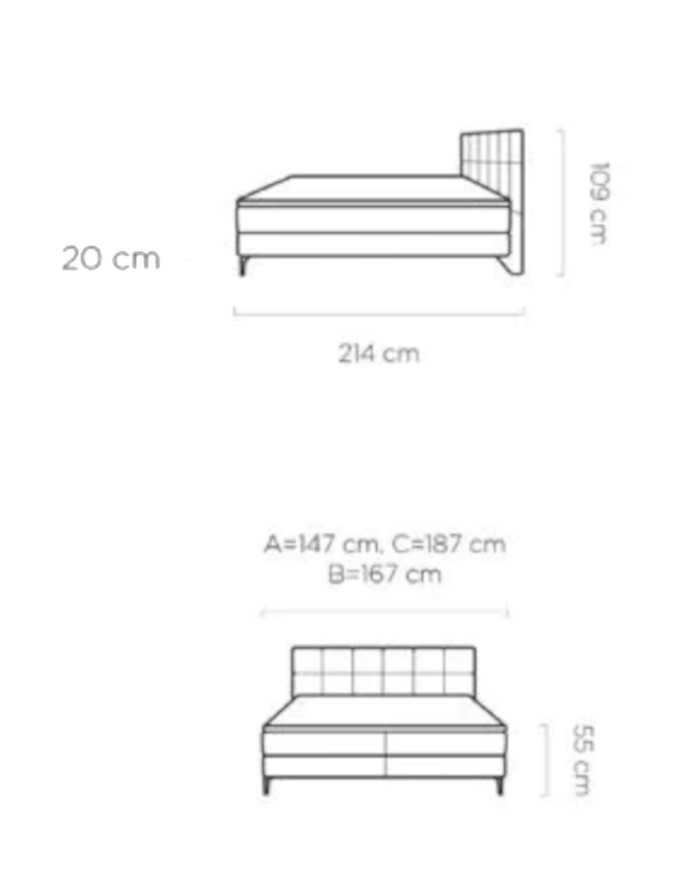 Łóżko kontynentalne Adel 160x200 cm, boxspring, tapicerowane, materace, Wersal