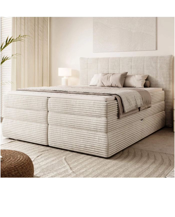 Łóżko kontynentalne Amber 180x200 cm, boxspring, tapicerowane, materace, pojemnik, Wersal