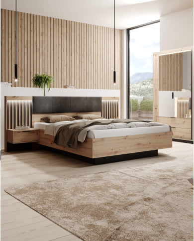 Szafki nocne Tally, 2 szafki z szufladą, dąb artisan/ antracyt, Laski Meble