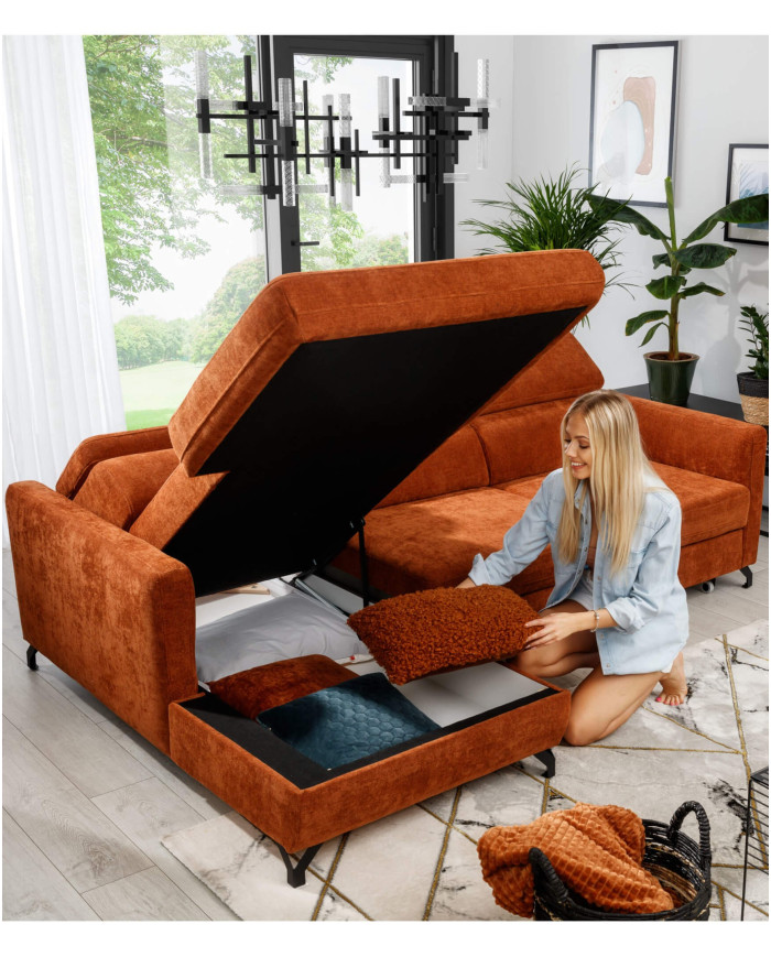 Narożnik Marozzo 3FB+OSB, funkcja spania, pojemnik, regulowane zagłówki, Stagra