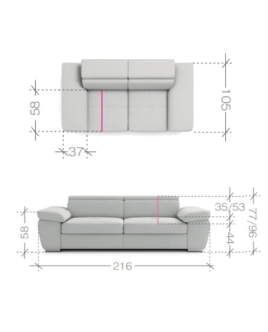 Sofa Rosso 3F, funkcja spania, regulowane zagłówki, Stagra