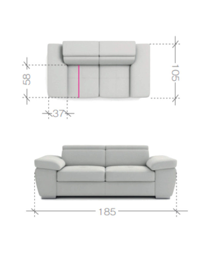 Sofa Rosso 2S, pojemnik, regulowane zagłówki, Stagra