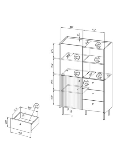 Komoda Prestigo P4, z drzwiami, szufladami i regałem, DOLMAR Komoda Prestigo P4, z drzwiami, szufladami i regałem, DOLMAR