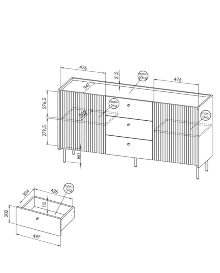 Komoda Prestigo P5, z drzwiami, szufladami, DOLMAR