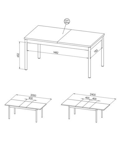 Stół prostokątny Prestigo P14, rozkładany, metalowe nogi, 2 wkłady powiększające blat, 160-240/77/90 cm, DOLMAR Stół prostokątny Prestigo P14, rozkładany, metalowe nogi, 2 wkłady powiększające blat, 160-240/77/90 cm, DOLMAR