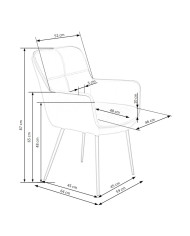 Nowoczesne krzesło z podłokietnikami K463, popielate, dekoracyjne przeszycia, metalowe czarne nogi, HALMAR