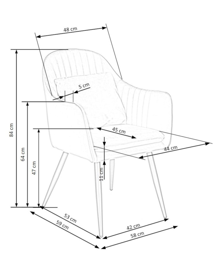 Krzesło z podłokietnikami K464, popielate, z poduszeczką, dekoracyjne przeszycia, metalowe czarne nogi, HALMAR
