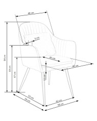 Krzesło z podłokietnikami K464, popielate, z poduszeczką, dekoracyjne przeszycia, metalowe czarne nogi, HALMAR