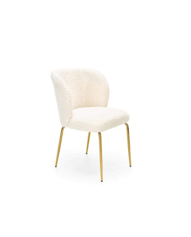 Krzesło glamour K474, kremowe, nogi złote chrom, tkanina boucle, HALMAR Krzesło glamour K474, kremowe, nogi złote chrom, tkanina boucle, HALMAR