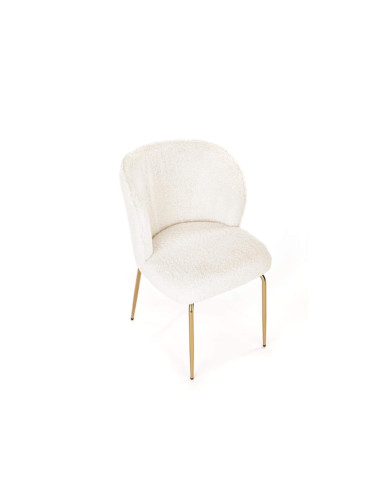 Krzesło glamour K474, kremowe, nogi złote chrom, tkanina boucle, HALMAR Krzesło glamour K474, kremowe, nogi złote chrom, tkanina boucle, HALMAR