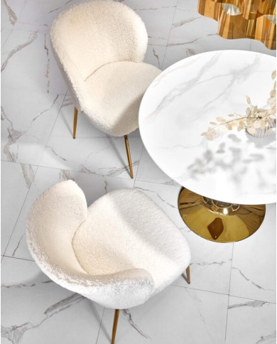 Krzesło glamour K474, kremowe, nogi złote chrom, tkanina boucle, HALMAR Krzesło glamour K474, kremowe, nogi złote chrom, tkanina boucle, HALMAR