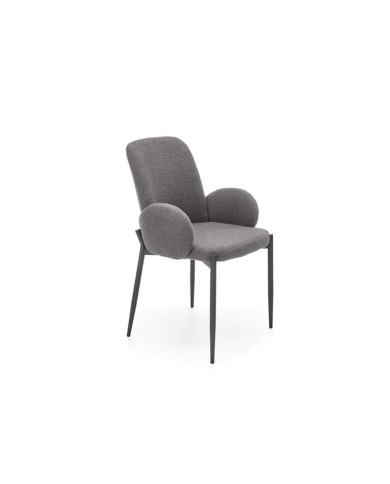 Nowoczesne krzesło z podłokietnikami K477, popielate/czarne, tkanina boucle, nogi metal, HALMAR Nowoczesne krzesło z podłokietnikami K477, popielate/czarne, tkanina boucle, nogi metal, HALMAR