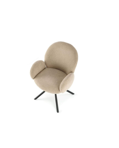 Nowoczesne krzesło z podłokietnikami K498, obrotowe, cappuccino, tkanina boucle, metalowe czarne nogi, HALMAR Nowoczesne krzesło z podłokietnikami K498, obrotowe, cappuccino, tkanina boucle, metalowe czarne nogi, HALMAR