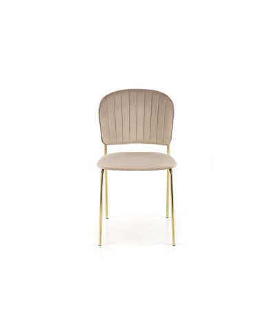 Krzesło glamour K499, beżowe, dekoracyjne przeszycia, metalowe chromowane złote nogi, HALMAR Krzesło glamour K499, beżowe, dekoracyjne przeszycia, metalowe chromowane złote nogi, HALMAR