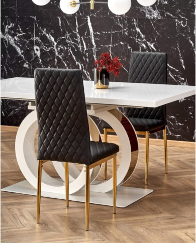 Krzesło glamour K501, czarne, dekoracyjne przeszycia, nogi metalowe złoty chrom, HALMAR Krzesło glamour K501, czarne, dekoracyjne przeszycia, nogi metalowe złoty chrom, HALMAR