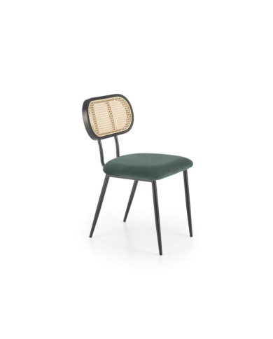 Nowoczesne krzesło K503, ciemnozielone, drewno lite kauczukowe, rattan syntetyczny, metalowy czarny stelaż, HALMAR Nowoczesne krzesło K503, ciemnozielone, drewno lite kauczukowe, rattan syntetyczny, metalowy czarny stelaż, HALMAR