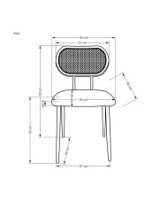 Nowoczesne krzesło K503, ciemnozielone, drewno lite kauczukowe, rattan syntetyczny, metalowy czarny stelaż, HALMAR