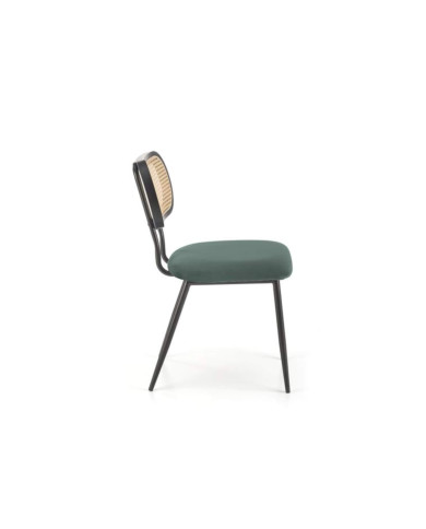 Nowoczesne krzesło K503, ciemnozielone, drewno lite kauczukowe, rattan syntetyczny, metalowy czarny stelaż, HALMAR Nowoczesne krzesło K503, ciemnozielone, drewno lite kauczukowe, rattan syntetyczny, metalowy czarny stelaż, HALMAR