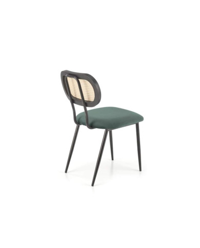 Nowoczesne krzesło K503, ciemnozielone, drewno lite kauczukowe, rattan syntetyczny, metalowy czarny stelaż, HALMAR Nowoczesne krzesło K503, ciemnozielone, drewno lite kauczukowe, rattan syntetyczny, metalowy czarny stelaż, HALMAR
