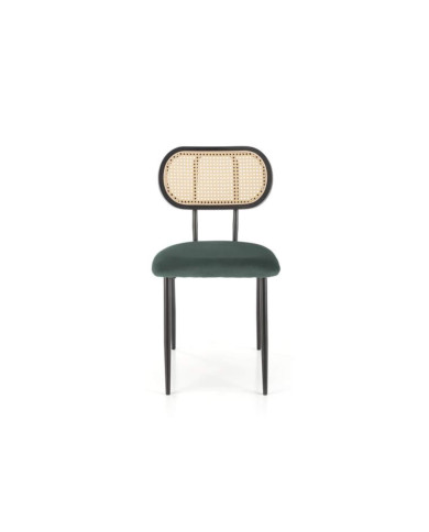 Nowoczesne krzesło K503, ciemnozielone, drewno lite kauczukowe, rattan syntetyczny, metalowy czarny stelaż, HALMAR Nowoczesne krzesło K503, ciemnozielone, drewno lite kauczukowe, rattan syntetyczny, metalowy czarny stelaż, HALMAR