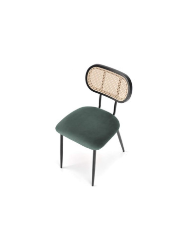 Nowoczesne krzesło K503, ciemnozielone, drewno lite kauczukowe, rattan syntetyczny, metalowy czarny stelaż, HALMAR Nowoczesne krzesło K503, ciemnozielone, drewno lite kauczukowe, rattan syntetyczny, metalowy czarny stelaż, HALMAR
