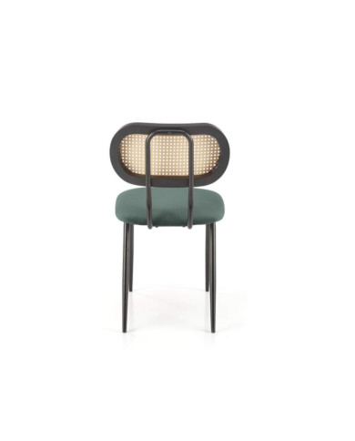 Nowoczesne krzesło K503, ciemnozielone, drewno lite kauczukowe, rattan syntetyczny, metalowy czarny stelaż, HALMAR Nowoczesne krzesło K503, ciemnozielone, drewno lite kauczukowe, rattan syntetyczny, metalowy czarny stelaż, HALMAR