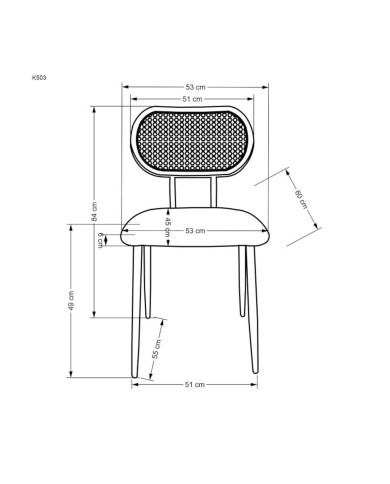 Nowoczesne krzesło K503, popielate, drewno lite kauczukowe, rattan syntetyczny, metalowy czarny stelaż, HALMAR Nowoczesne krzesło K503, popielate, drewno lite kauczukowe, rattan syntetyczny, metalowy czarny stelaż, HALMAR