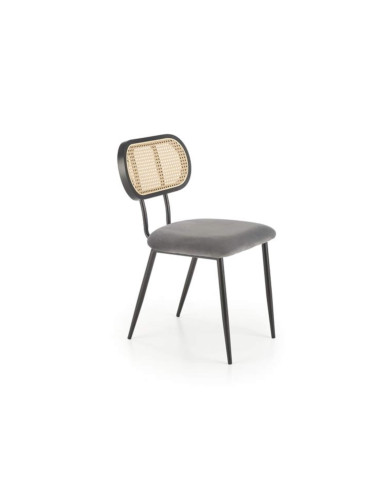 Nowoczesne krzesło K503, popielate, drewno lite kauczukowe, rattan syntetyczny, metalowy czarny stelaż, HALMAR Nowoczesne krzesło K503, popielate, drewno lite kauczukowe, rattan syntetyczny, metalowy czarny stelaż, HALMAR