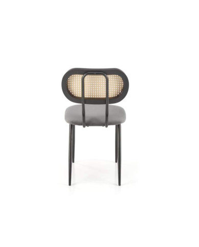 Nowoczesne krzesło K503, popielate, drewno lite kauczukowe, rattan syntetyczny, metalowy czarny stelaż, HALMAR Nowoczesne krzesło K503, popielate, drewno lite kauczukowe, rattan syntetyczny, metalowy czarny stelaż, HALMAR