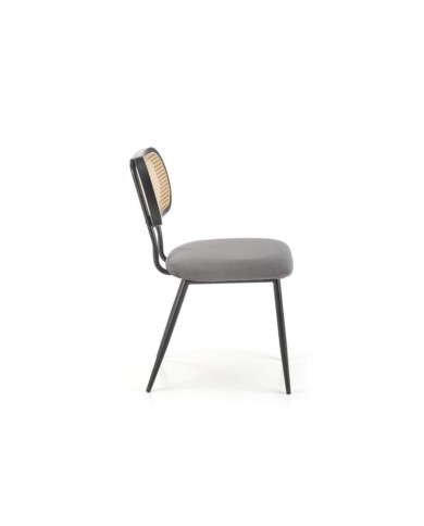 Nowoczesne krzesło K503, popielate, drewno lite kauczukowe, rattan syntetyczny, metalowy czarny stelaż, HALMAR Nowoczesne krzesło K503, popielate, drewno lite kauczukowe, rattan syntetyczny, metalowy czarny stelaż, HALMAR